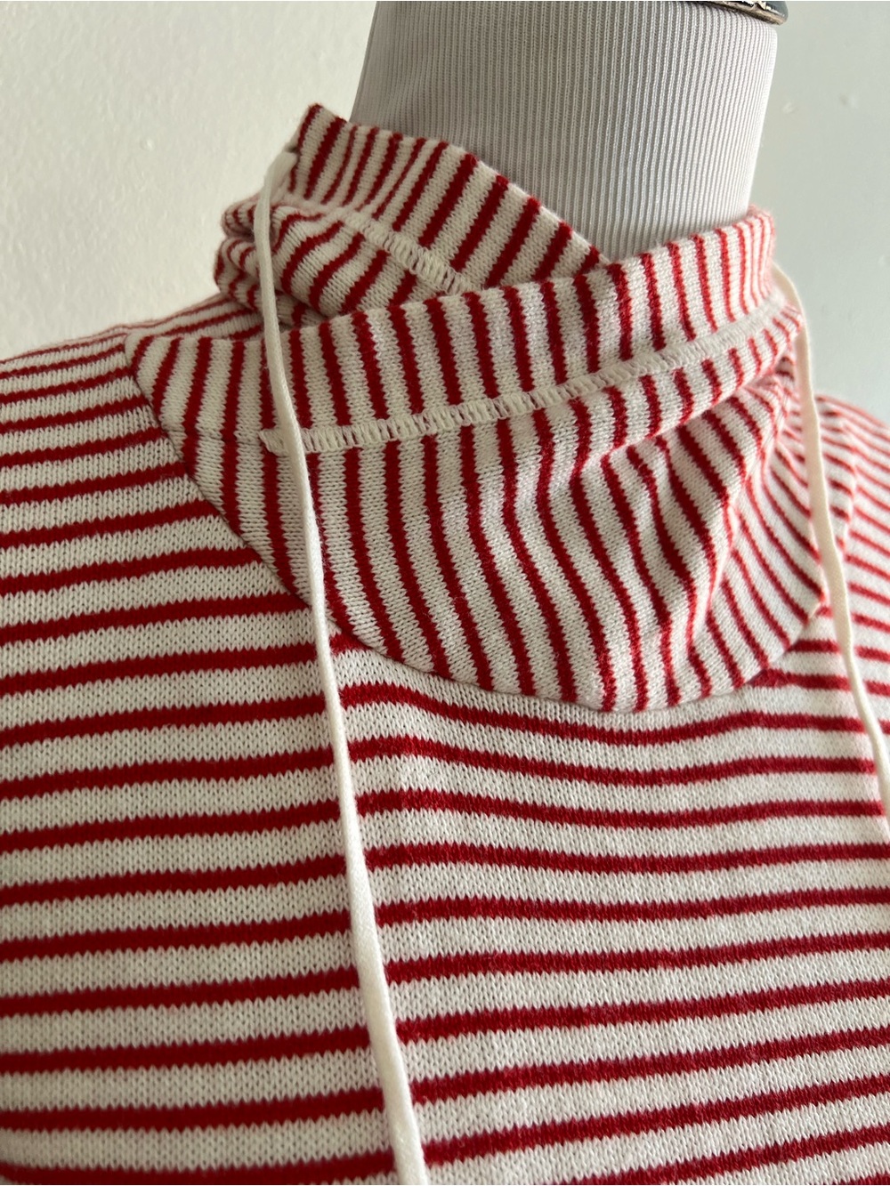 CAbi Red and White Striped Cowlneck Sweater with Drawstring EUC - Picture 2 of 5